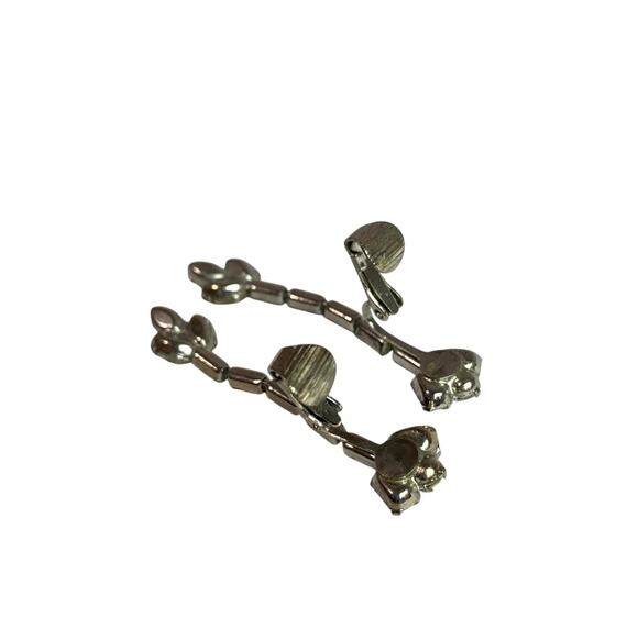 Vintage Rhinestone Clip On Non-Pierced Earrings 2 Inch Drop - Picture 5 of 6